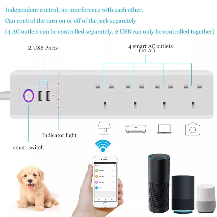 WiFi 16A SM-SO306-K 4 Holes + 2 USB Multi-purpose Smart Power Strip, UK Plug - Consumer Electronics by buy2fix | Online Shopping UK | buy2fix