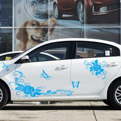 2 PCS/Set D-72 Butterfly Love Flower Pattern Car Modified Decorative Sticker(Blue) - In Car by buy2fix | Online Shopping UK | buy2fix