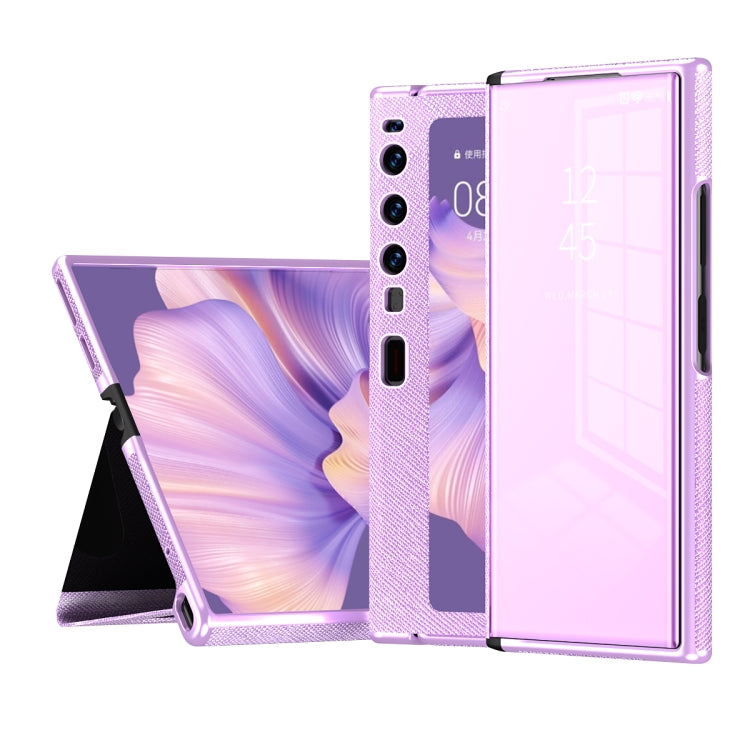 For Huawei Mate Xs 2 Side Frame Stick Leather Magnetic Phone Case(Cross Texture Purple) - Mobile Accessories by buy2fix | Online Shopping UK | buy2fix