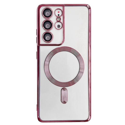 For Samsung Galaxy S22 5G Electroplated Frame MagSafe Magnetic Phone Case(Dark Pink) - Galaxy S22 5G Cases by buy2fix | Online Shopping UK | buy2fix