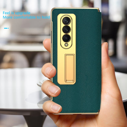 For Samsung Galaxy Z Fold4 Cross Texture Integrated Electroplating Hinge Flip Phone Case with Tempered Film(Gold) - Galaxy Z Fold4 5G Cases by buy2fix | Online Shopping UK | buy2fix