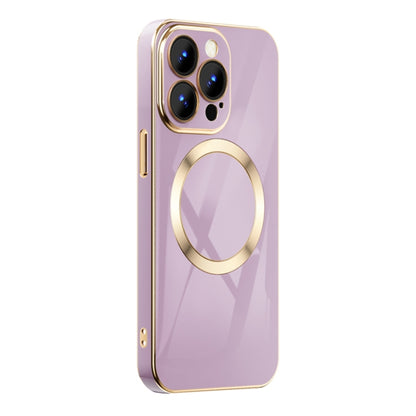 For iPhone 14 6D Gold Plated Magsafe Magnetic Phone Case (Purple) - iPhone 14 Cases by buy2fix | Online Shopping UK | buy2fix