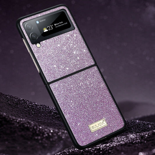 For Samsung Galaxy Z Flip4 SULADA Shockproof TPU + Handmade Leather Phone Case(Purple) - Galaxy Z Flip4 5G Cases by SULADA | Online Shopping UK | buy2fix