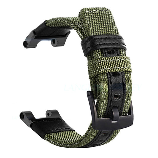 For Amazfit T-Rex / T-Rex Pro / Ares Leather Nylon Watch Band(Green) - Watch Bands by buy2fix | Online Shopping UK | buy2fix