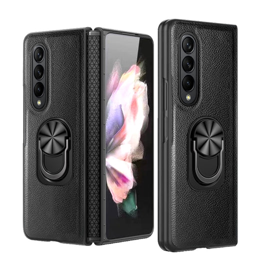 For Samsung Galaxy Z Fold4 GKK Litchi Pattern Foldable Protective Phone Case with Ring Holder(Black) - Galaxy Z Fold4 5G Cases by GKK | Online Shopping UK | buy2fix