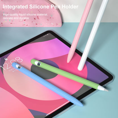 3 in 1 Striped Liquid Silicone Stylus Case with Two Tip Caps For Apple Pencil 2(Pink) - Pencil Accessories by buy2fix | Online Shopping UK | buy2fix