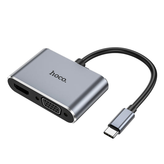 hoco HB29 Easy-lead USB-C / Type-C Multifunction Converter HDTV+VGA HUD(Tarnish) - Computer & Networking by hoco | Online Shopping UK | buy2fix
