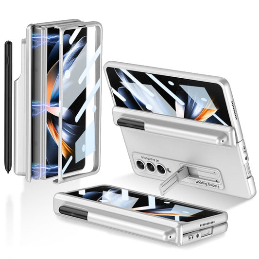 For Samsung Galaxy Z Fold4 GKK Magnetic Hinge Flip Phone Case with Pen Holder & Holder(Silver) - Galaxy Z Fold4 5G Cases by GKK | Online Shopping UK | buy2fix