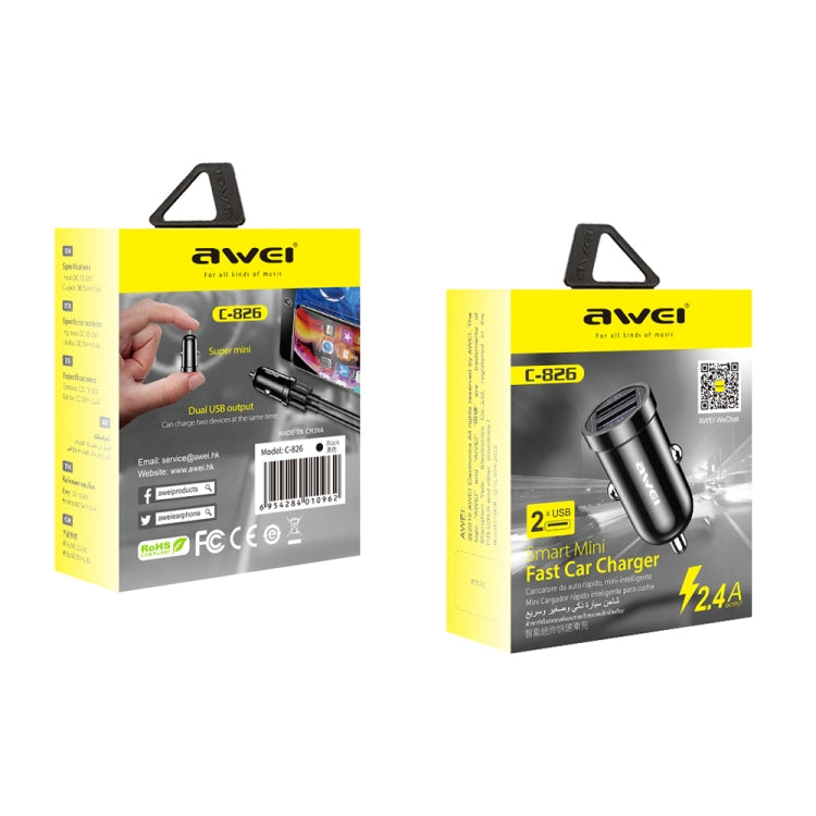 awei C-826 Mini Dual USB 2.4A Car Charger(Black) - In Car by awei | Online Shopping UK | buy2fix