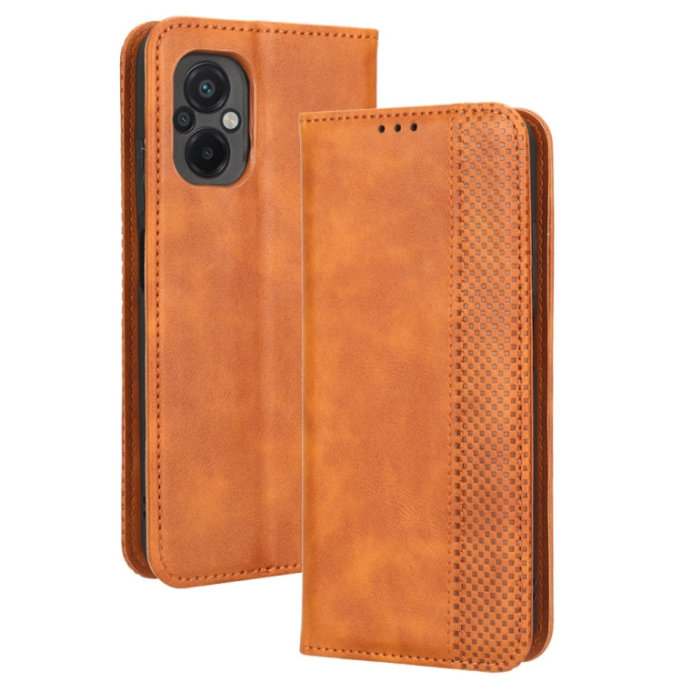 For Xiaomi Poco M5 Magnetic Buckle Retro Texture Leather Phone Case(Brown) - Poco M5 Cases by buy2fix | Online Shopping UK | buy2fix