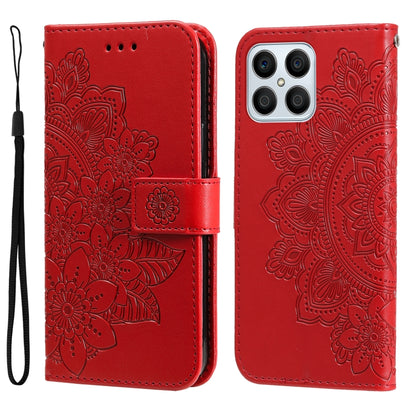 For Honor X8 5G / X6 7-petal Flowers Embossing Leather Phone Case(Red) - Honor Cases by buy2fix | Online Shopping UK | buy2fix