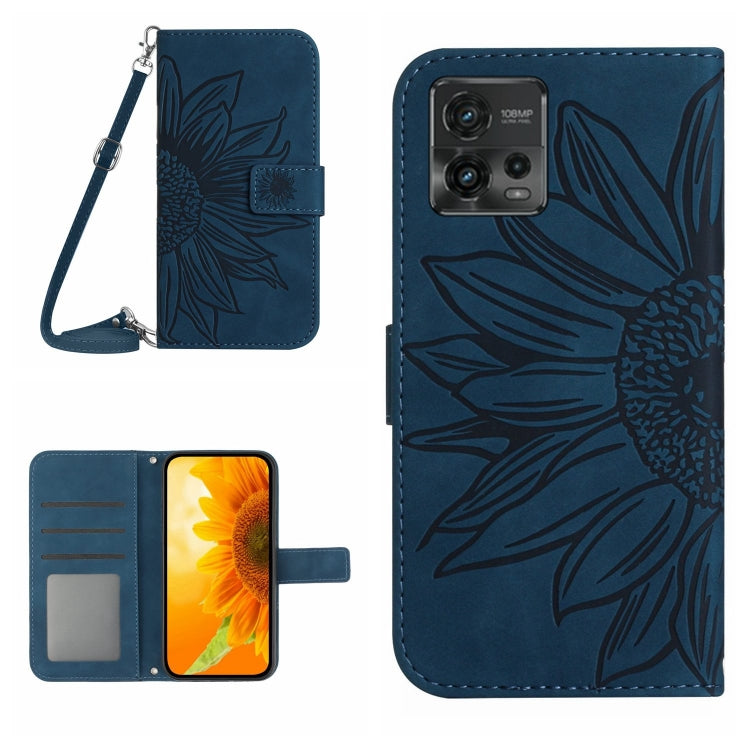 For Motorola Moto G72 5G Skin Feel Sun Flower Pattern Flip Leather Phone Case with Lanyard(Inky Blue) - Motorola Cases by buy2fix | Online Shopping UK | buy2fix