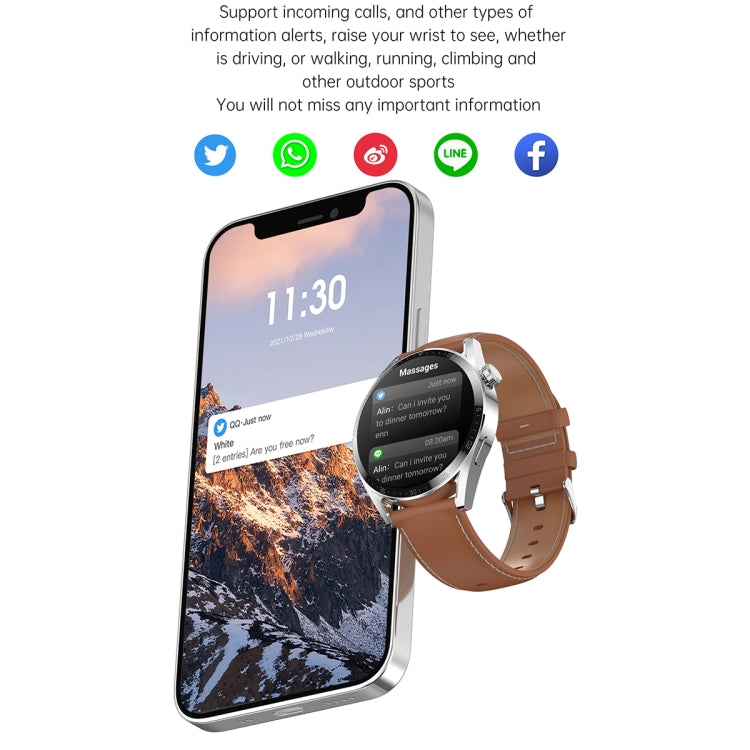 Ochstin 5HK3 Plus 1.36 inch Round Screen Bluetooth Smart Watch, Strap:Leather(Silver) - Smart Watches by OCHSTIN | Online Shopping UK | buy2fix