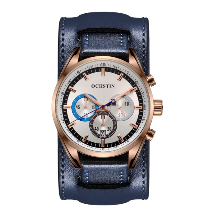 Ochstin 7229 Multifunctional Business Leather Wrist Wrist Waterproof Luminous Quartz Watch(Rose Gold+Blue) - Leather Strap Watches by OCHSTIN | Online Shopping UK | buy2fix