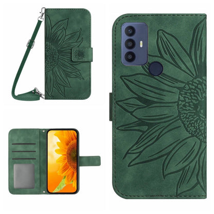 For TCL 30 SE/30E/306/305 Skin Feel Sun Flower Pattern Flip Leather Phone Case with Lanyard(Green) - More Brand by buy2fix | Online Shopping UK | buy2fix