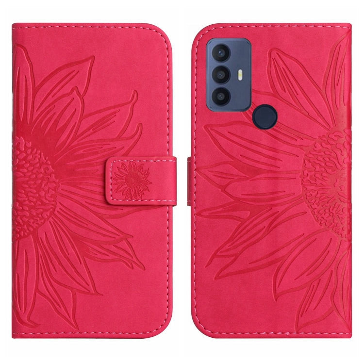 For TCL 30 SE/30E/306/305 Skin Feel Sun Flower Pattern Flip Leather Phone Case with Lanyard(Rose Red) - More Brand by buy2fix | Online Shopping UK | buy2fix