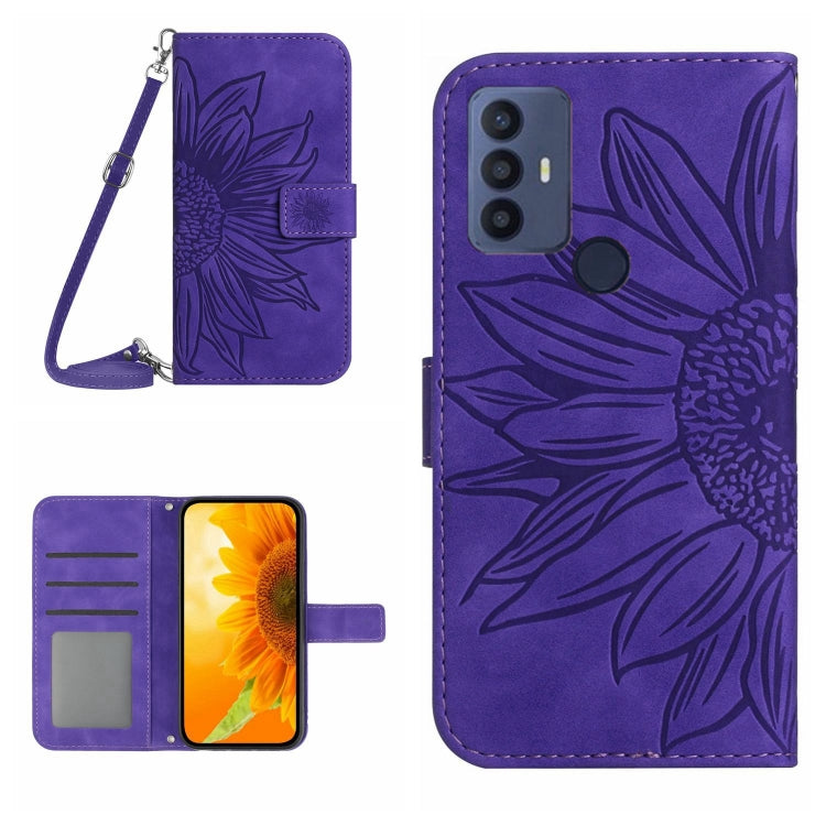 For TCL 30 SE/30E/306/305 Skin Feel Sun Flower Pattern Flip Leather Phone Case with Lanyard(Dark Purple) - More Brand by buy2fix | Online Shopping UK | buy2fix
