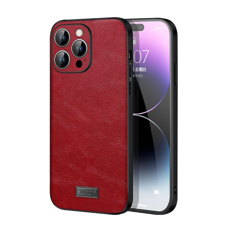 For iPhone 14 Pro Max SULADA Shockproof TPU + Handmade Leather Phone Case(Red) - iPhone 14 Pro Max Cases by SULADA | Online Shopping UK | buy2fix