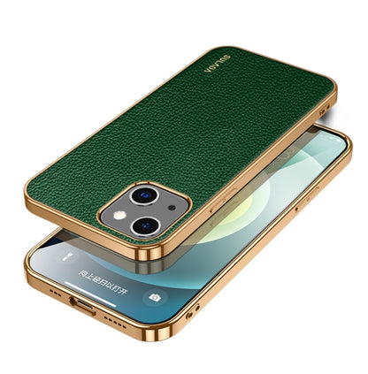 For iPhone 14 SULADA Shockproof TPU + Handmade Leather Phone Case(Green) - iPhone 14 Cases by SULADA | Online Shopping UK | buy2fix