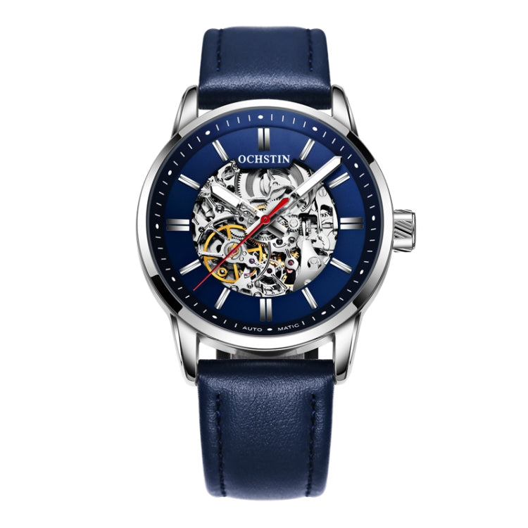 OCHSTIN 62001B Master Series Hollow Mechanical Men Watch(Blue) - Leather Strap Watches by OCHSTIN | Online Shopping UK | buy2fix