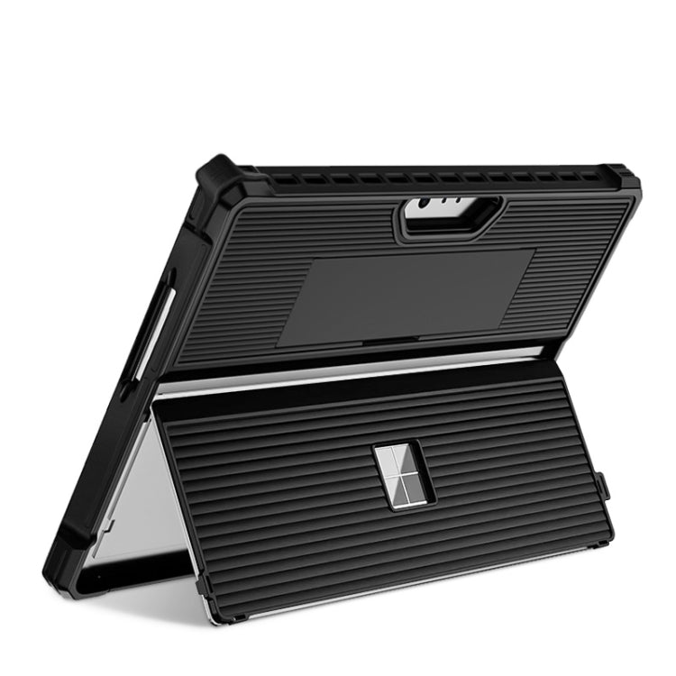 For Microsoft Surface Pro 9 Striped Hollow Tablet Case with Holder Cover(Black) - Others by buy2fix | Online Shopping UK | buy2fix