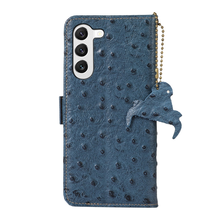 For Samsung Galaxy S23 5G Ostrich Pattern Genuine Leather RFID Phone Case(Blue) - Galaxy S23 5G Cases by buy2fix | Online Shopping UK | buy2fix