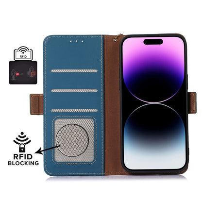 For Samsung Galaxy S22 5G Genuine Leather Magnetic RFID Leather Phone Case(Blue) - Galaxy S22 5G Cases by buy2fix | Online Shopping UK | buy2fix