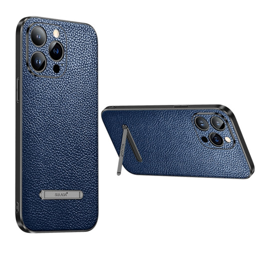For iPhone 14 SULADA Invisible Bracket Leather Back Cover Phone Case(Blue) - iPhone 14 Cases by SULADA | Online Shopping UK | buy2fix