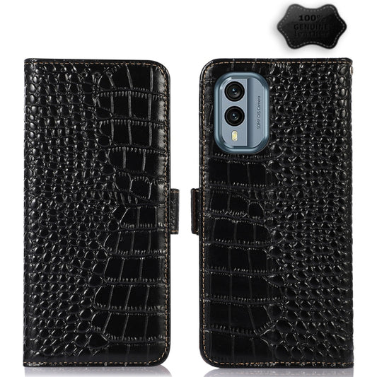 For Nokia X30 5G Crocodile Top Layer Cowhide Leather Phone Case(Black) - Nokia Cases by buy2fix | Online Shopping UK | buy2fix