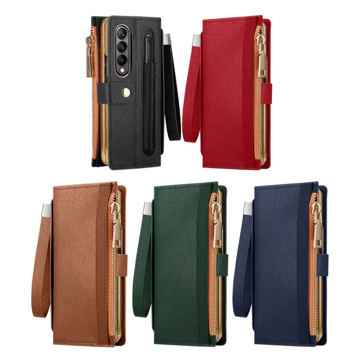 For Samsung Galaxy Z Fold4 Celebrity Series RFID Anti-theft Brush Phone Leather Case with Pen Slot(Brown) - Galaxy Z Fold4 5G Cases by buy2fix | Online Shopping UK | buy2fix