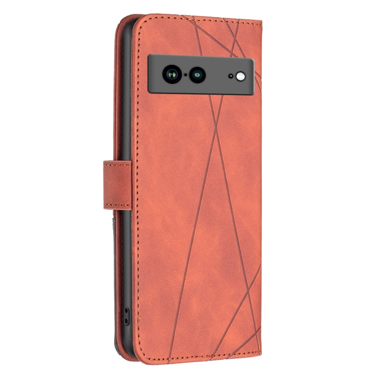 For Google Pixel 7a Magnetic Buckle Rhombus Texture Leather Phone Case(Brown) - Google Cases by buy2fix | Online Shopping UK | buy2fix
