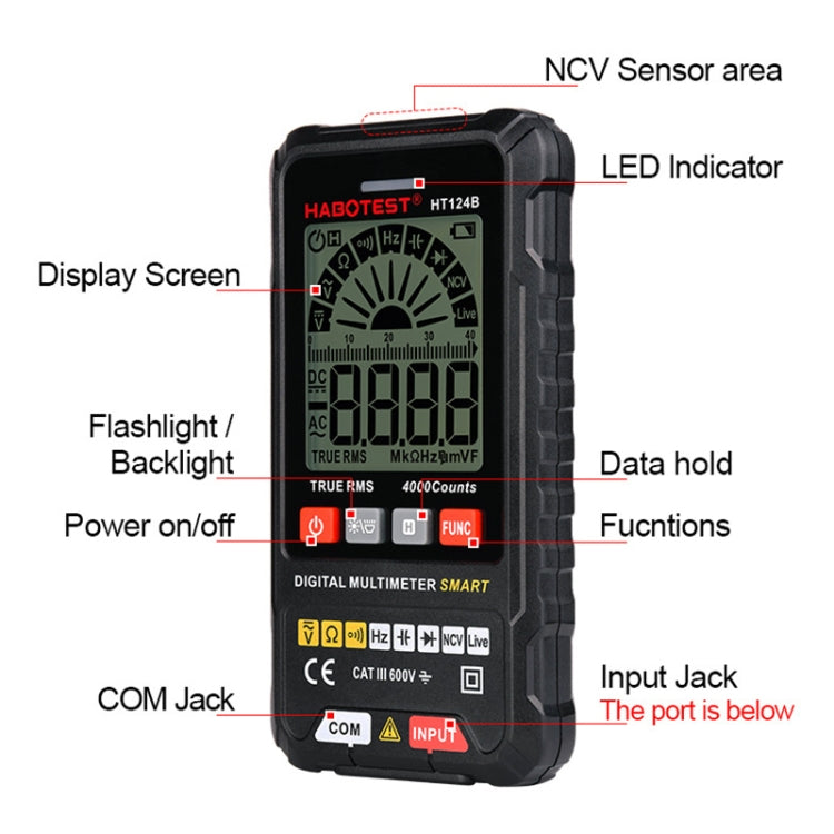 HABOTEST HT124A+ Mini Digital Display High-precision Multimeter - Consumer Electronics by buy2fix | Online Shopping UK | buy2fix