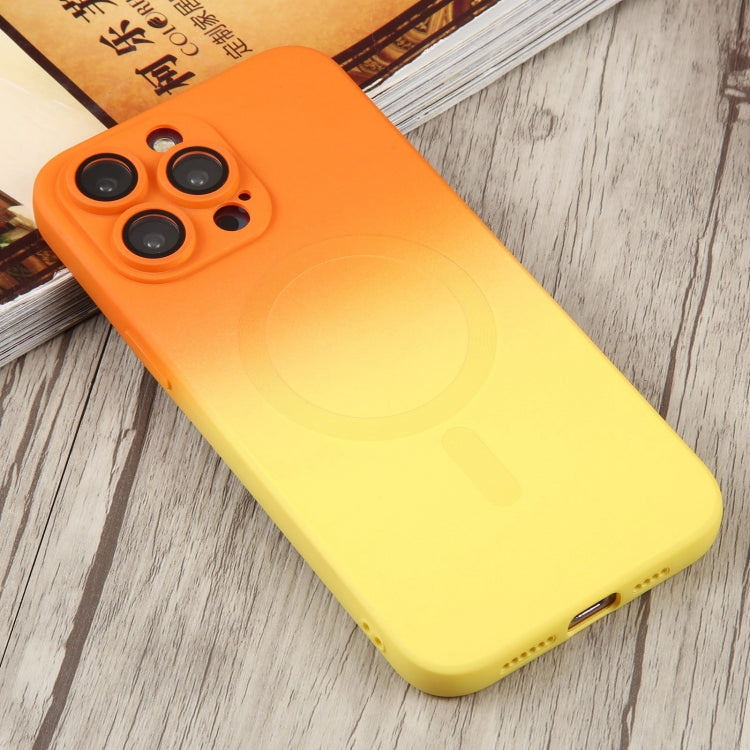 For iPhone 14 Liquid TPU Silicone Gradient MagSafe Phone Case(Orange Yellow) - iPhone 14 Cases by buy2fix | Online Shopping UK | buy2fix