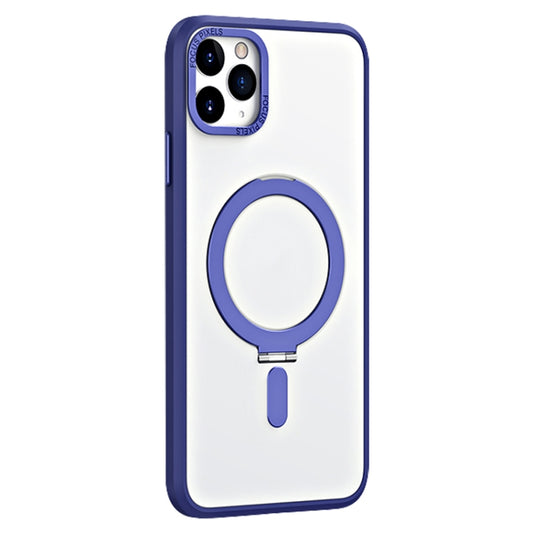 For iPhone 11 Pro Skin Feel MagSafe Shockproof Phone Case with Holder(Dark Blue) - iPhone 11 Pro Cases by buy2fix | Online Shopping UK | buy2fix