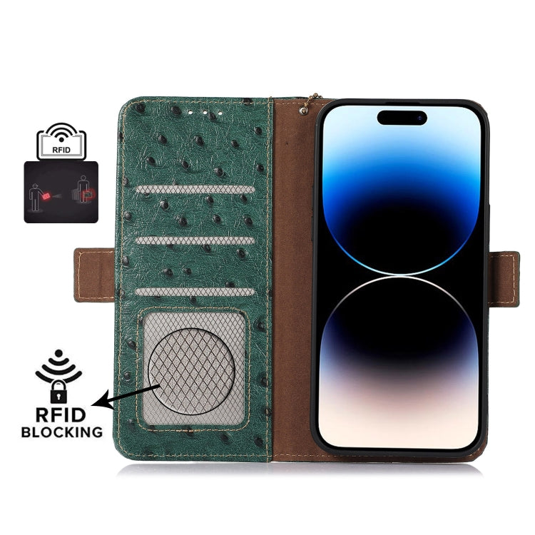 For OnePlus 11 5G Ostrich Pattern Genuine Leather RFID Phone Case(Green) - OnePlus Cases by buy2fix | Online Shopping UK | buy2fix