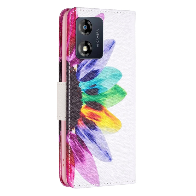 For Motorola Moto E13 4G Colored Drawing Pattern Leather Phone Case(Sun Flower) - Motorola Cases by buy2fix | Online Shopping UK | buy2fix