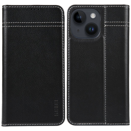 For iPhone 14 GEBEI Top-grain Horizontal Flip Leather Phone Case(Black) - iPhone 14 Cases by GEBEI | Online Shopping UK | buy2fix