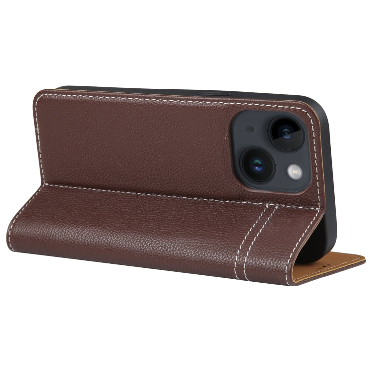 For iPhone 14 Plus GEBEI Top-grain Horizontal Flip Leather Phone Case(Brown) - iPhone 14 Plus Cases by GEBEI | Online Shopping UK | buy2fix