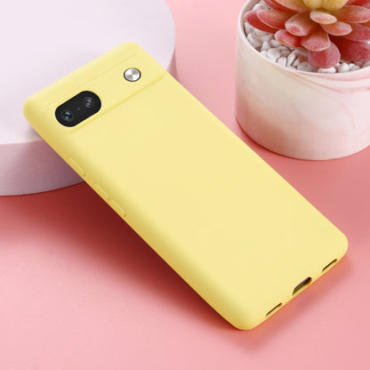 For Google Pixel 7a Pure Color Liquid Silicone Shockproof Phone Case(Yellow) - Google Cases by buy2fix | Online Shopping UK | buy2fix