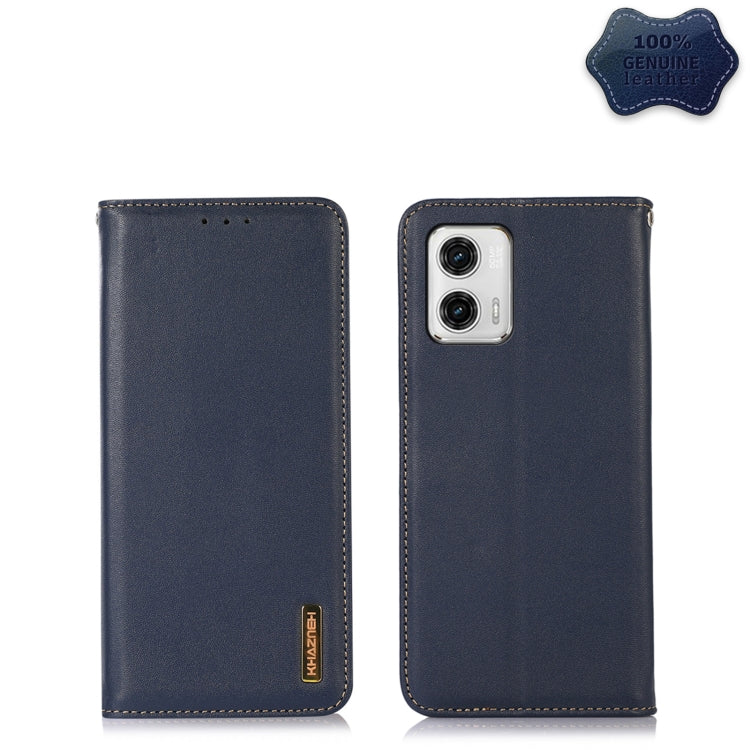 For Motorola Moto G73 5G KHAZNEH Nappa Top Layer Cowhide Leather Phone Case(Blue) - Motorola Cases by buy2fix | Online Shopping UK | buy2fix