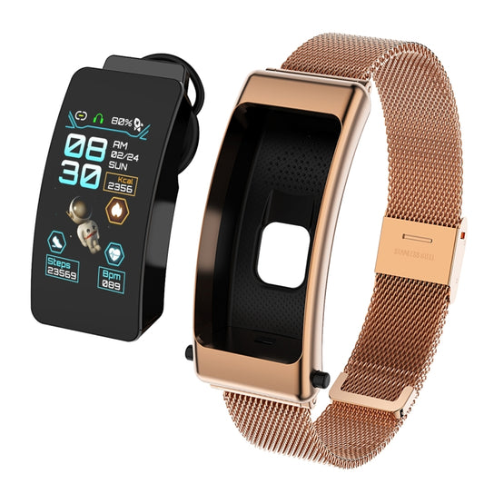 K50 1.08 inch Steel Band Earphone Detachable IP67 Waterproof Smart Watch Support Bluetooth Call(Gold) - Smart Wear by buy2fix | Online Shopping UK | buy2fix