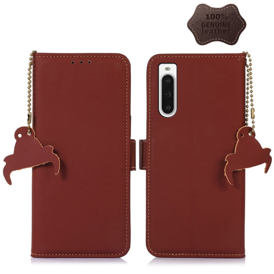 For Sony Xperia 10 V Genuine Leather Magnetic RFID Leather Phone Case(Coffee) - Sony Cases by buy2fix | Online Shopping UK | buy2fix