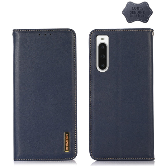 For Sony Xperia 10 V KHAZNEH Nappa Top Layer Cowhide Leather Phone Case(Blue) - Sony Cases by buy2fix | Online Shopping UK | buy2fix