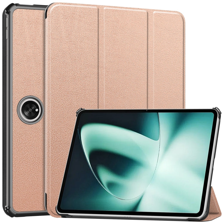 For OnePlus Pad Custer Pure Color 3-Fold Holder Smart Leather Tablet Case(Rose Gold) - Others by buy2fix | Online Shopping UK | buy2fix