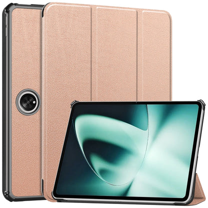 For OnePlus Pad Custer Pure Color 3-Fold Holder Smart Leather Tablet Case(Rose Gold) - Others by buy2fix | Online Shopping UK | buy2fix