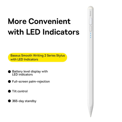 Baseus SXBC060402 2 Series LED Indicators Smooth Capacitive Writing Stylus, Active + Anti-Mistaken Touch Version(White) - Stylus Pen by Baseus | Online Shopping UK | buy2fix