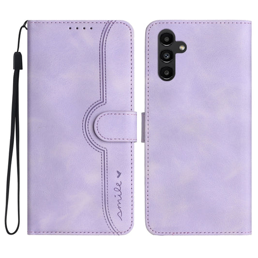 For Samsung Galaxy A34 5G Heart Pattern Skin Feel Leather Phone Case(Purple) - Galaxy Phone Cases by buy2fix | Online Shopping UK | buy2fix