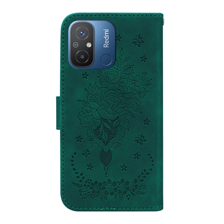For Xiaomi Redmi 12C / 11A Butterfly Rose Embossed Leather Phone Case(Green) - Xiaomi Cases by buy2fix | Online Shopping UK | buy2fix