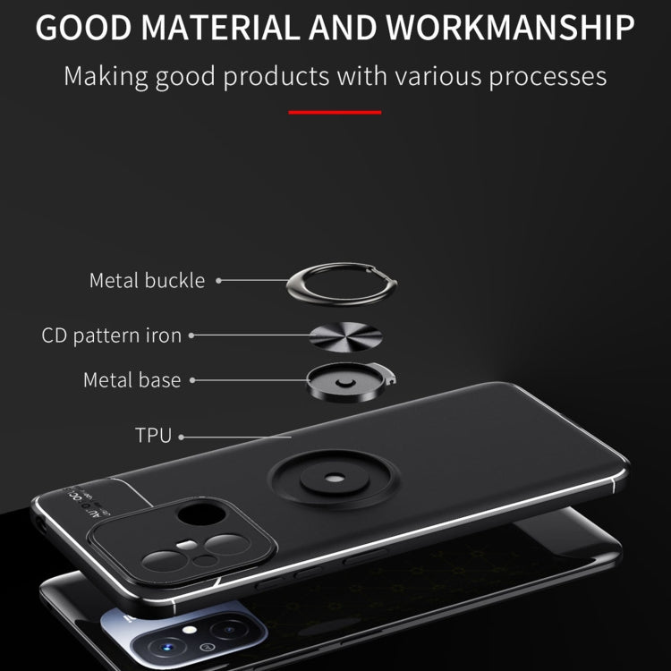 For Xiaomi Redmi 12C Metal Ring Holder 360 Degree Rotating TPU Phone Case(Black Red) - Xiaomi Cases by buy2fix | Online Shopping UK | buy2fix