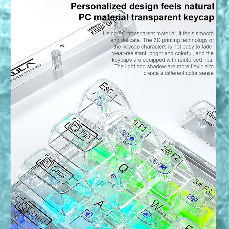 AULA F68 Transparent Customized Wired/Wireless/Bluetooth Three Model RGB Pluggable Mechanical Keyboard(White Transparent) - Wired Keyboard by AULA | Online Shopping UK | buy2fix